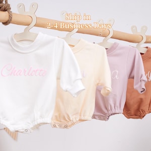 Custom Puff Name Baby Sweatshirt Bodysuit, Personalized Bubble Romper, Baby Shower Gift, Minimalist Baby Birthday, Baby Christmas Gift