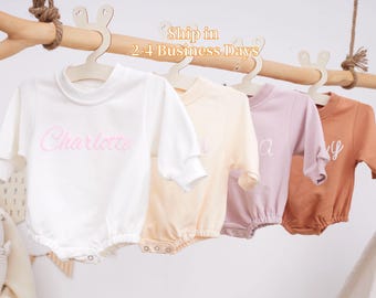 Custom Puff Name Baby Sweatshirt Bodysuit, Personalized Bubble Romper, Baby Shower Gift, Minimalist Baby Birthday, Baby Christmas Gift