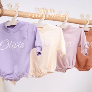 Custom Puff Name Baby Romper Sweatshirt, Personalized Bubble Baby Bodysuit, Baby Birthday Newborn Gift, Baby Shower Gift,Baby Christmas Gift