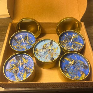 Crystal and Herb Infused Blue Candle for Calm, Clarity and Chakra Healing – Handcrafted Candle for Meditation, Energy Cleansing & Rituals
