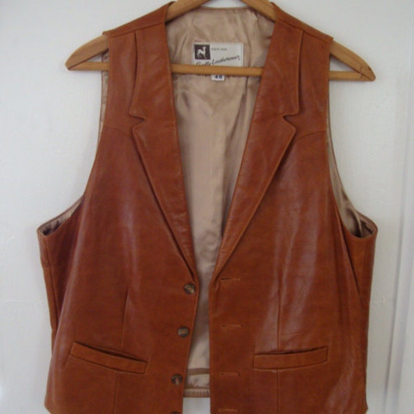 Vintage Leather Vest vintage vest Vintage Mens Vest brown leather vest satin lining Vintage brown vest Scully Leatherwear size 40 vest