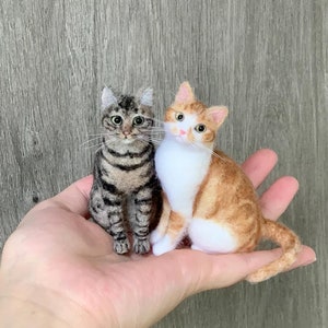 Custom Needle Felted Cat Figurine, Wool Felt Cat 3D Portrait, Personalized Pet Memorial Sculpture, Plush Toys Cats, Christmas Gifts