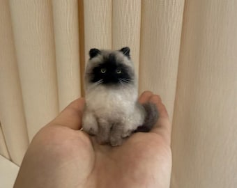 Custom Felted Cat Figurine, Handmade Wool Cat Sculpture, Pet Replica, Christmas Gift