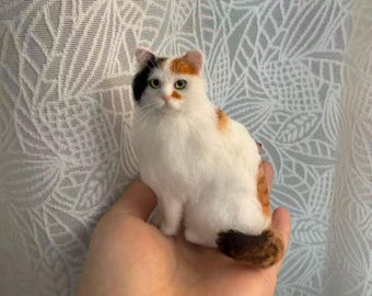 Custom Needle Felted Cat Figurine, Wool Felt Cat Portrait Replica, Pet Memorial Keepsake Gift