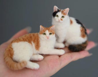 Figura de gato personalizada de fieltro con aguja, réplica de retrato de gato en fieltro de lana, recuerdo conmemorativo para mascotas