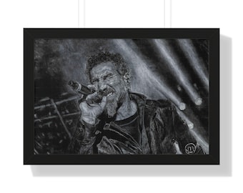 Rock Star Framed Poster, Music Concert Wall Art, Black and White Illustration Print, Home Decor Gift, Musician Artwork, Band Performance