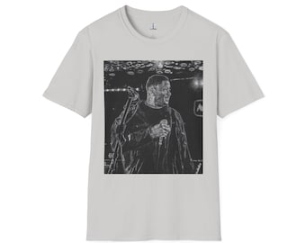Camiseta de concierto de rapero: gráfico dibujado a mano, estilo urbano suave