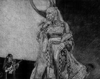 Gwen Stefani No Doubt Framed Original White on Black Charcoal Illustration