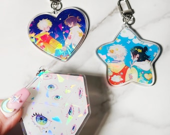 Satoru Gojo Suguru Geto Holographic Acrylic Keychain - Heart Star Shaped Kawaii - JJK Anime SatoSugu
