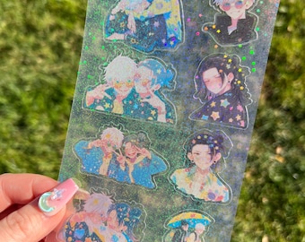Satoru Gojo Suguru Geto Holographic Star Sticker Sheet - For Laptops, Water Bottles, Planners - JJK - Clear Transparent Waterproof