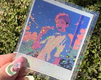 Yuji Itadori Holographic Star Polaroid Sticker - For Laptops, Water Bottles, Planners - JJK - Clear Transparent Waterproof