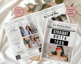 Birthday Newspaper, Editable Canva Birthday Invite Template, Birthday Photoshoot Ideas, Digital Download