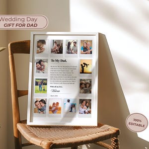 Father of the Bride Gift, Custom Polaroid Photo Collage, Gift from Daughter, Gift from Bride, Printable Canva Template, Wedding Frame, 120