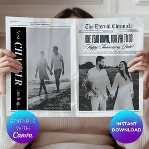 Happy Anniversary Newspaper Canva Template, First Anniversary Gift For Couples, Downloadable Card for Wife and Husband, Special Couple, 103
