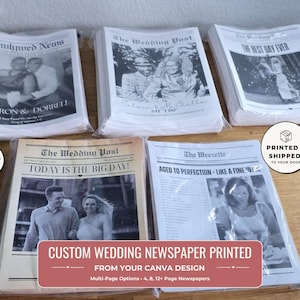 Wedding Newspaper Print Service, Photo Prop Printed and Shipped, Canva Newsletter Printing, 17x11 in (folded to 8.5x11 in)