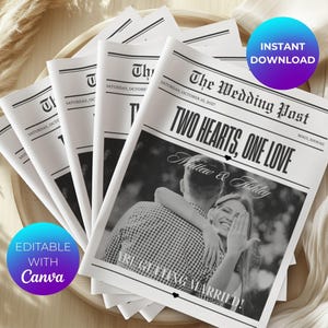 Large Newspaper Wedding Program, Folded Printable Wedding Newspaper Program Canva Template, DIY Wedding Program Newspaper Template, 102