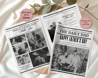 Fathers Day Newspaper Template Canva, Printable Paper Gift (Digital Download)