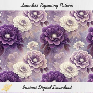 Purple Floral Seamless Pattern, Digital Paper Downloads, Seamless File, Wallpaper Backgrounds, Repeating Pattern, Fabric Scrapbook