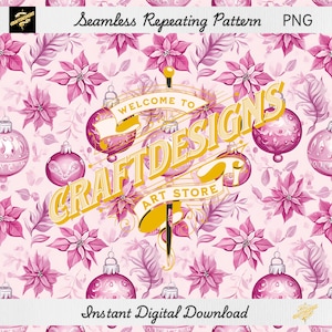 Pink Christmas Floral Seamless Pattern: Fabric, Wallpaper (PNG Digital Download)