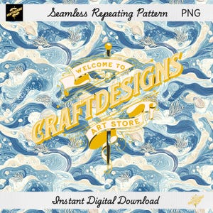 Coastal Waves Seamless Pattern: Fabric, Wallpaper, Scrapbook (PNG Digital Download)