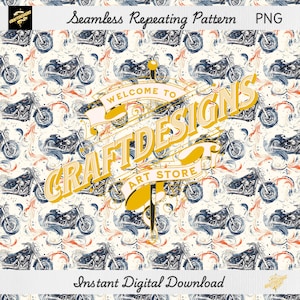 Motorcycle Seamless Pattern: Fabric Wallpaper Background (PNG Digital Download)