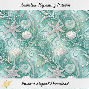 Beach Seamless Pattern, Digital Papers, Seamless Repeating Fabric Pattern, Scrapbook Paper, Backgrounds, Wallpaper