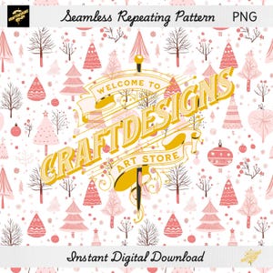 Christmas Tree Seamless Pattern: Pink Holiday Background (PNG Digital Download)