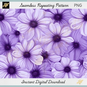 Purple Floral Seamless Repeating Pattern, Scrapbook Backgrounds, Wallpaper, Instant Digital Download, Sublimation Files