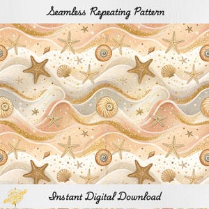 Beach Seamless Pattern, Digital Papers, Seamless Repeating Fabric Pattern, Scrapbook Paper, Backgrounds, Wallpaper