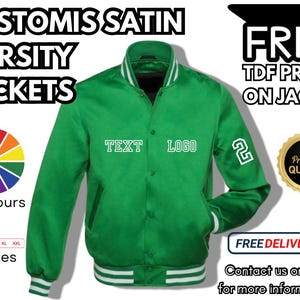 SATIN  CUSTOMISED GREEN   varsity Jacket |personalized Bomber satin jacket | men&#39;s & women satin varsity in Dark green, green