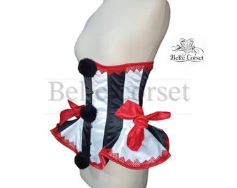 Black & White Satin Cosplay Corset: Steel Boned Waist Trainer