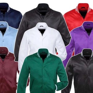 Custom solid  satin  varsity Jacket |personalized Bomber satin jacket | men&#39;s & women satin varsity in various colors