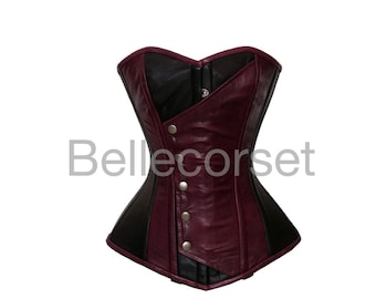 Leather corset, waist training steel boned corset heavy duty overbust corset women&#39;s tight lacing shaper corset in multiple colours