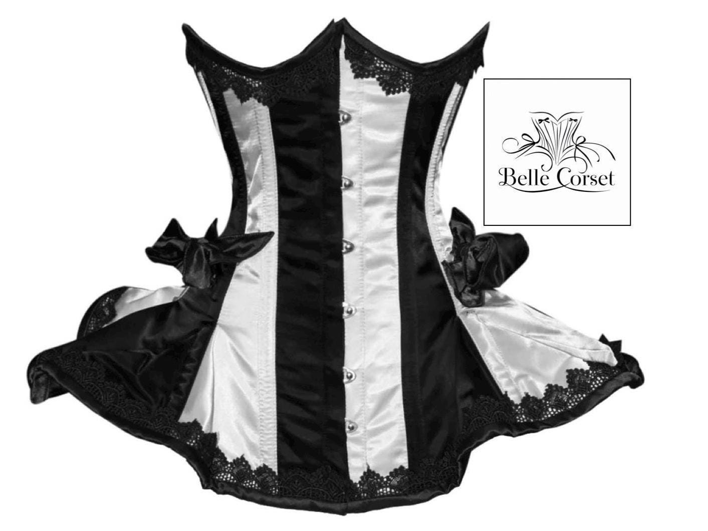 Black and white corset black lace ruffle trim white corset circus clown corset Circus Corset - Etsy main image 3