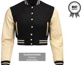 CROP VARSITY JACKET| Baseball Crop Jacket| Customize Wool Body & Leather Sleeves Letterman Bomber Cropped Jacket|gift idea
