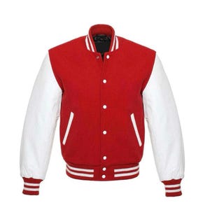 WHITE & RED Letterman Baseball Bomber varsity Jacket | premium RED wool and White genuine leather sleeves jacket |custom varsity Jacket