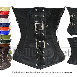 Real Leather midbust corset, waist training steel boned corset heavy duty overbust studd and goth style zipper and buckle closure
