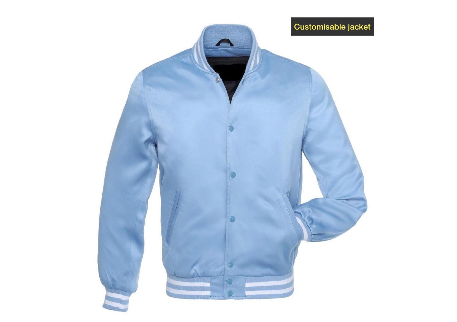 【美品】KEBOZ SATIN VARSITY JACKET SKY BLUE Custom Solid Satin Varsity Jacket |personalized Bomber Satin