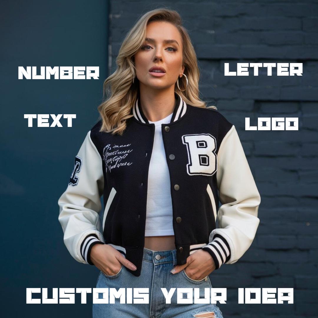 WOMEN CROPPED JACKET| Crop Varsity Jacket| Customizable Letterman Bomber| WoolBody & Leather Sleeves Cropped Varsity Style Best Gift Idea