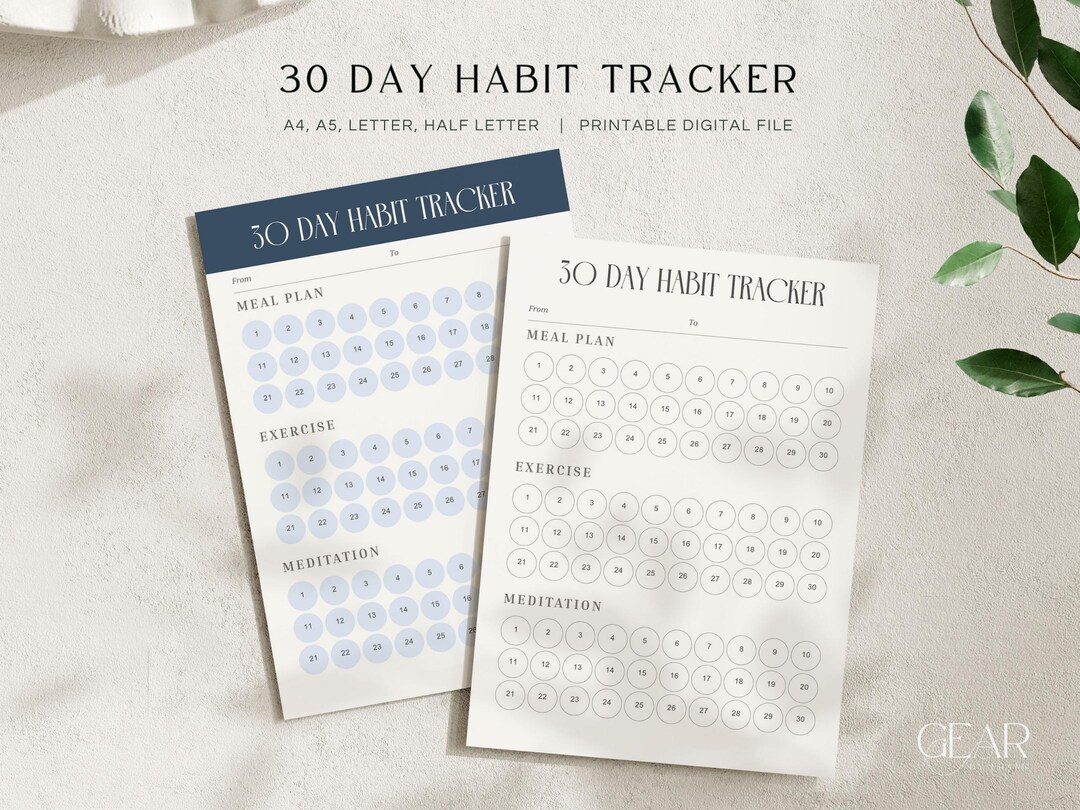 30 Day Habit Tracker Printable, Minimalist Progress Challenge PDF ...
