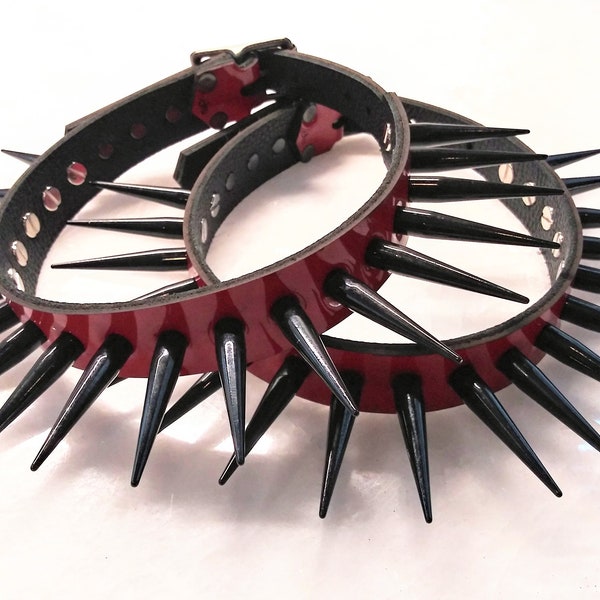 Patent leather spiked collar - black or silver spikes