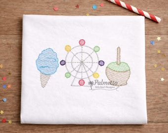 Carnival Embroidery Design Fair Treats Ferris Wheel Cotton Candy Machine Embroidery File