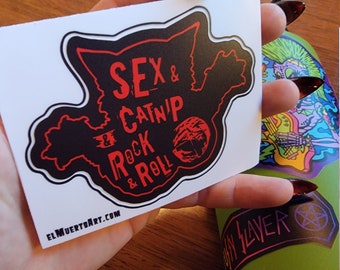 Sex and Catnip laminated vinyl sticker