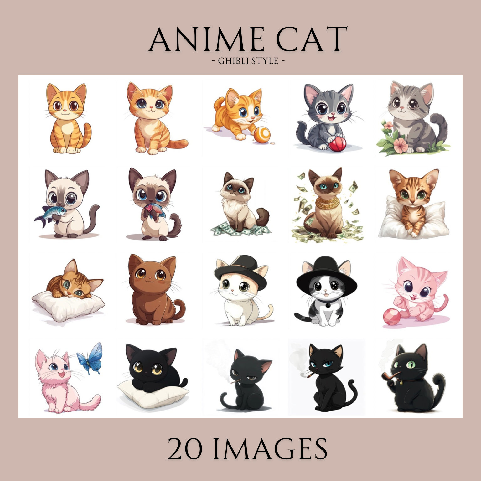 20 Cute Anime Cats - Ghibli Style - Various Breeds of Cat - PNG Format -  Scarpbooking - Sticker Sheet - Printable - Etsy, image size:1536x1536