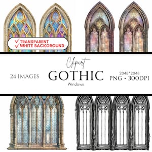 24 Images of Gothic Window - fantasy art style and stained glass effect - Perfect for Creating Stunning designs/Scrapbook - PNG format