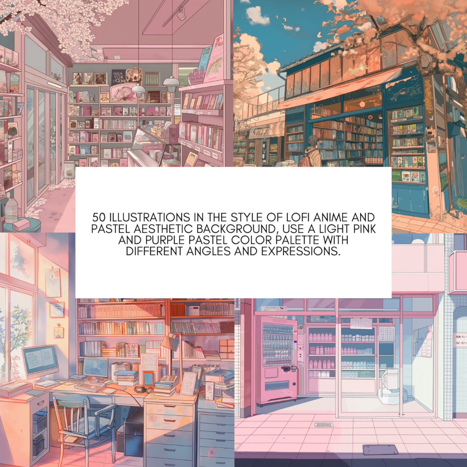 50 Lofi Anime and Pastel Aesthetic Background Illustrations, Use a ...