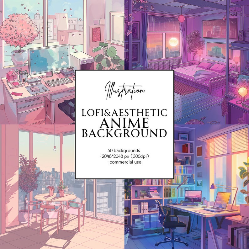 50 Lofi Anime and Pastel Aesthetic Background Illustrations, Use a ...