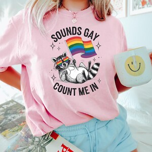 Sounds Gay Count Me In Shirt, Funny Pride Raccoon T-Shirt, LGBTQ Cute Animal Tee, Rainbow Flag Queer Sweatshirt, Pride Humor
