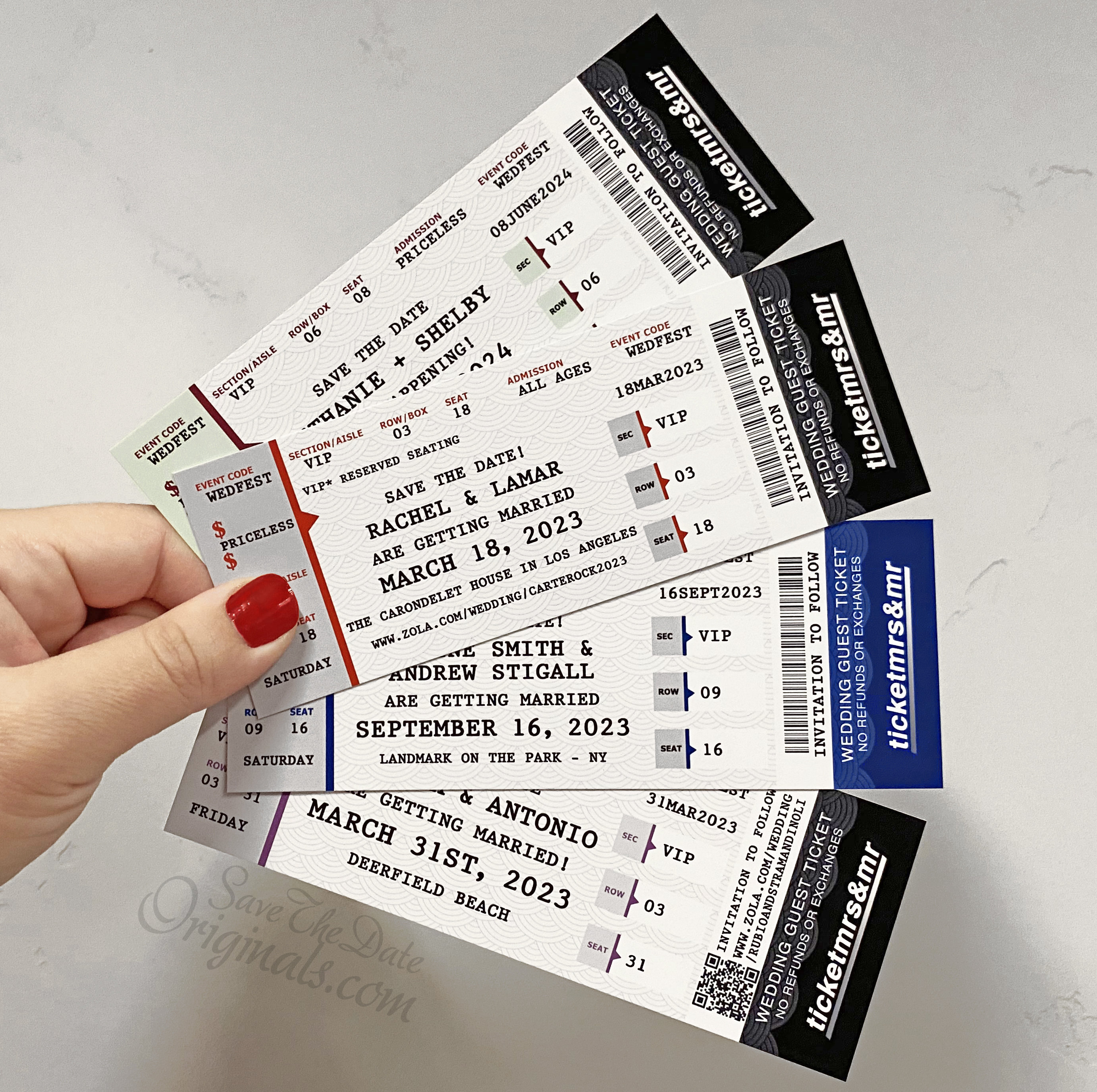 Save the date concert ticket magnets with envelopes (free ship)