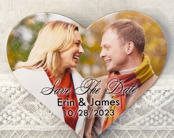 Photo heart shape save the date magnets